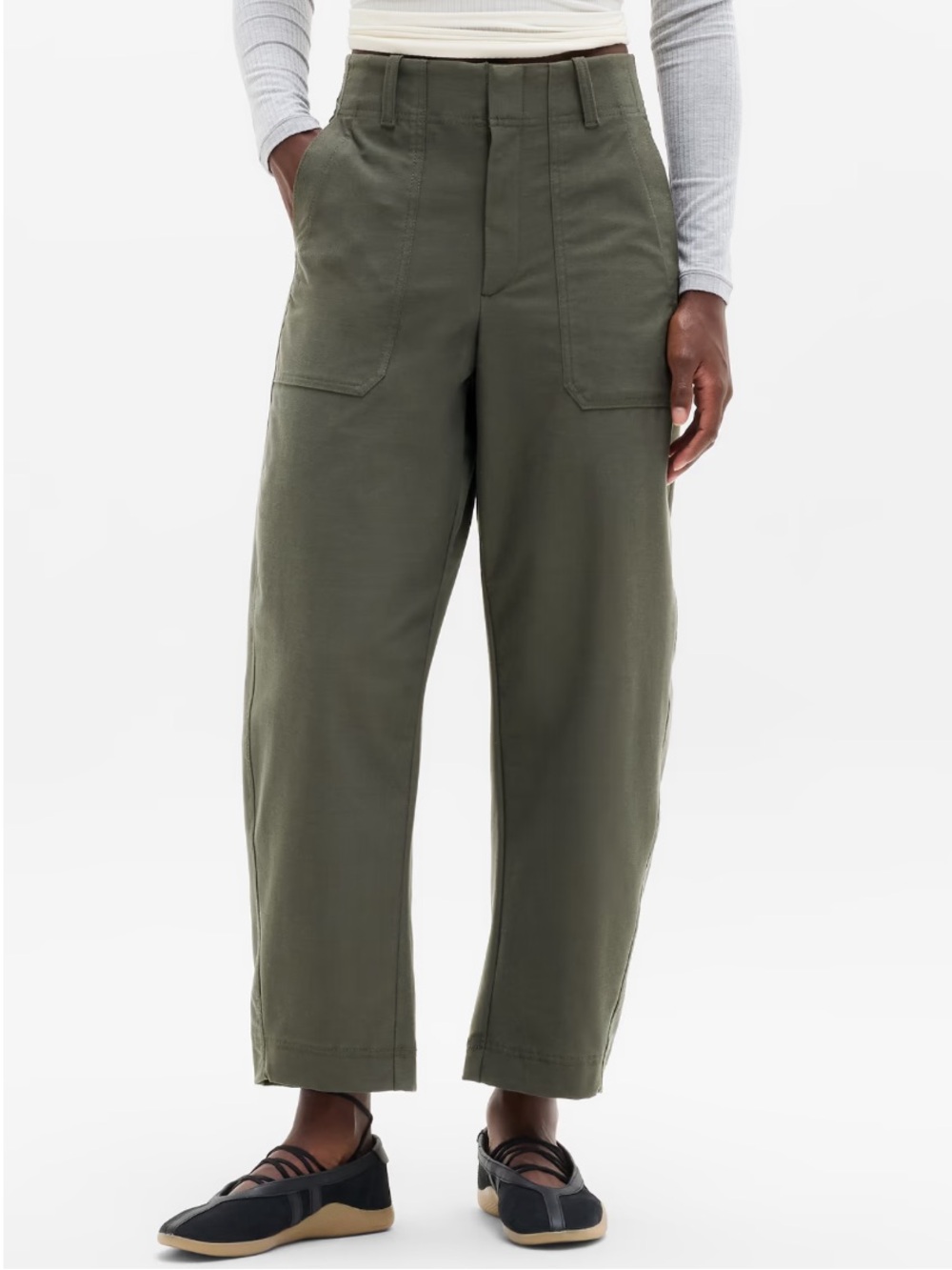 Athleta NEW Skyline Olive Green Wide-Leg Utility Barrel Pants